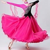 cheap Competition Wear-Ballroom Dance Dress Embroidery Splicing Crystals / Rhinestones Women&#039;s Performance Training Long Sleeve Spandex Organza