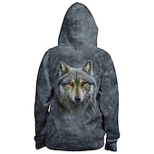 cheap Men&#039;s Zip Up Hoodies-Men&#039;s Animal Wolf Hoodie Hoodies Sweatshirt Full Zip Hoodie Long Sleeve Hooded Sweatshirt Hooded Streetwear 3D Print Sports &amp; Outdoor Daily Sports Dark Gray Zipper Print Spring &amp;  Fall Designer