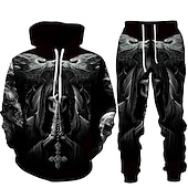 cheap Men&#039;s 3D Sweatshirt Sets-Men&#039;s Graphic Skull 2pcs 3D Sweatshirt Sets Tracksuit Hoodies Long Sleeve Long pants Hooded Streetwear Designer Basic Sports &amp; Outdoor Casual Sports Print Spring Fall Black Brown Light Grey