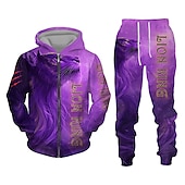 economico Set di Felpe 3D da Uomo-Per uomo Grafico Leone 2 pezzi Set di felpe 3D Felpa con Cappuccio Tuta Manica Lunga Pantaloni lunghi Con Cappuccio Streetwear Designer Essenziale Sport &amp; Outdoor Casuale Sportivo Cerniera Primavera