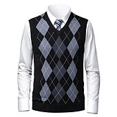 cheap Men&#039;s Pullover Sweater-Men&#039;s Sweater Sweater Vest Pullover Ribbed Knit Knitted Plaid V Neck Stylish Casual Daily Wear Vacation Clothing Apparel Spring &amp;  Fall Camel Black S M L