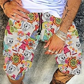お買い得  男性用水泳パンツ-男性用 ボードショーツ スイムショーツ スイムトランク サマーショーツ ビーチショーツ ドローストリング 弾性ウエスト 3Dプリント グラフィック 高通気性 速乾性 ショート カジュアル 日常 祝日 ハワイアン ダークブラウン ブラック / ホワイト マイクロエラスティック