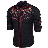 economico camicie western da uomo-Per uomo Rosa Stampe astratte Camicia Camicia occidentale Camicia da cowboy Manica lunga Di tendenza Streetwear Originale Esterno Giornaliero Autunno inverno Collo ripiegabile Stampa Bottone giù Nero