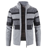 preiswerte Herren Strickjacke-Herren Pullover Strickjacke Zip Pullover Reißverschluss Pullover Jacke Gerippt Stricken Strick Farbblock Ständer Modisch Casual Sport Freizeitskleidung Bekleidung Herbst Winter Marineblau Blau M L XL