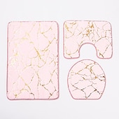 cheap 3PC Bathroom Rug Mat Set-Black Marble Bath Mat Non-slip Bathroom Rugs Sets 3 Piece with Non-Slip Rug, Toilet Lid Cover and Bath Mat, Gold Bathroom Rugs and Mats Sets
