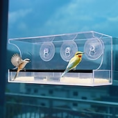 お買い得  裏庭での野鳥観察と野生生物-強力な吸盤付きの窓用鳥の餌箱 - 30x10x13 cmの外側の窓用の屋根と排水穴を備えた透明なアクリル製の鳥の餌箱