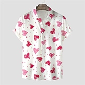 cheap 3D Pattern-Men&#039;s Heart Shirt Button Up Shirt Short Sleeve Tropical Fashion Hawaiian Casual Holiday Beach Summer Spring Turndown Print Button-Down Black White Wine Red Rainbow
