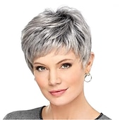 cheap Human Hair Capless Wigs-Human Hair Wig Short Straight With Bangs Dark Gray Soft Party Women Capless Brazilian Hair Women&#039;s Grey 8 inch Party / Evening Daily Daily Wear