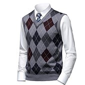 baratos colete de camisolas masculinas-Homens Suéter Colete de moletom Suéteres sociais masculinos Pulôver Estriado Tricotar Tricotado Xadrez Decote V à moda Casual Roupa Diária Férias Roupa Primavera &amp; Outono Camelo Vinho M L XL