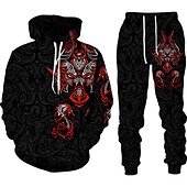 baratos Conjunto de Moletom 3D Masculino-Homens Gráfico Dragão 2pcs Conjuntos de moletom 3D Moletom Moletons Manga Longa Calças compridas Com Capuz Roupa de rua Designer Básico Desportos e Ar livre Casual Esportes Imprimir Primavera Outono