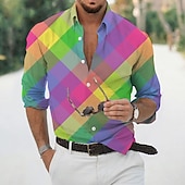 economico Geometrica-Per uomo Geometrica Geometria Camicia Camicia con bottoni Manica lunga Di tendenza Originale Informale Esterno Informale Giornaliero Autunno inverno Collo ripiegabile Stampa Bottone giù Giallo Verde