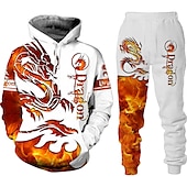 baratos Conjunto de Moletom 3D Masculino-Homens Gráfico Dragão 2pcs Conjuntos de moletom 3D Moletom Moletons Manga Longa Calças compridas Com Capuz Roupa de rua Designer Básico Desportos e Ar livre Casual Esportes Imprimir Primavera Outono