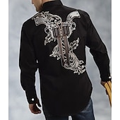 billiga västernskjortor för män-Herr Grafiska tryck Pistol Skjorta Västerländsk skjorta Cowboyskjorta Långärmad Mode Designer Ledigt Utomhus Dagligen Höst vinter Nedvikt Mönster Button-Down Svart Svart / Brun Brun Grå+Blå Blå + Blå