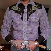 billiga västernskjortor för män-Herr Rutig Grafiska tryck Skjorta Västerländsk skjorta Cowboyskjorta Långärmad Mode Designer Ledigt Utomhus Dagligen Höst vinter Nedvikt Mönster Button-Down Blå Purpur Grön Kaki
