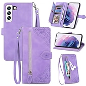 olcso Samsung-tokok-telefon Ügy Kompatibilitás Samsung Galaxy S23 S22 S21 S20 Ultra Plus FE A54 A34 A14 A73 A53 A33 S10 Plus A32 A52 A13 A51 S25 Ultra Pénztárca kártya tok Flip Cipzár csuklópánttal Egyszínű PU bőr