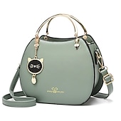 cheap Handbag &amp; Totes-Women&#039;s Black Faux Leather Handbag with Gold Cat Charm and Metal Handle - Stylish Crossbody for Casual or Formal Use