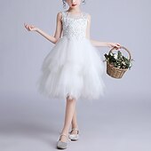 baratos Vestidos para Menina das Flores de Casamento-Princesa Até os Joelhos Vestido para Meninas das Flores Festa de Casamento Meninas Lindo Vestido de Baile Renda com Pétala Costas de Renda Mini Noivas Ajuste 3-16 anos