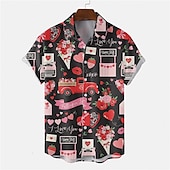 cheap 3D Pattern-Men&#039;s Heart Shirt Button Up Shirt Short Sleeve Tropical Fashion Hawaiian Casual Holiday Beach Summer Spring Turndown Print Button-Down Black White Wine Red Rainbow