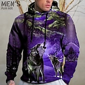 preiswerte Herren-Hoodies in großen Größen-Herren Übergröße Pullover mit Kapuze Sweatshirt Groß und hoch Tier Mit Kapuze Tasche Langarm Frühling &amp; Herbst Modisch Strassenmode Basic Komfortabel Freizeitskleidung Urlaub Oberteile