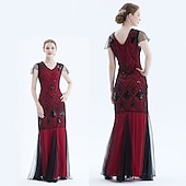 economico Abiti degli anni '20-Anni Ruggenti Anni 1920 Lunghezza alla caviglia Vestito Abito da sera Abiti Maniche corte Il grande Gatsby Taglie Forti Invitato al matrimonio Frangia con nappe Nappa Scollo a V Costume Per donna