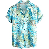economico Modello etnico-Per uomo Tribale Vintage ▾ Etnico Camicia Camicia con bottoni Manica corta Tropicale Di tendenza Hawaiano Informale Per eventi Spiaggia Estate Primavera Collo ripiegabile Stampa Bottone giù Blu
