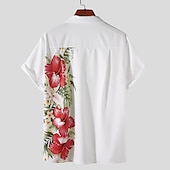 billiga Växter Mönster-Herr Blommig Skjorta Knapp upp skjorta Kortärmad Tropisk Mode Hawaiisk Ledigt Helgdag Strand Sommar Vår Nedvikt Mönster Button-Down Gul Rubinrött Blå Purpur Grön
