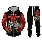economico Set di Felpe 3D da Uomo-Per uomo Grafico Croce Templare 2 pezzi Set di felpe 3D Tuta Felpe con cappuccio Manica Lunga Pantaloni lunghi Con Cappuccio Streetwear Designer Essenziale Sport &amp; Outdoor Casuale Sportivo Cerniera