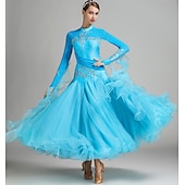 voordelige Ballroom danskleding-Ballroomdansen Kleding Borduurwerk Combinatie Kristallen / Bergkristallen Dames Prestatie Opleiding Lange mouw Netstof Spandex Organza