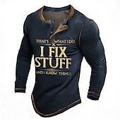 billige Morsomme ord-Herre Grafisk Bokstaver Henly-skjorte T-skjorter Langermet 3D-utskrift Mote Designer Bekvem utendørs Avslappet Daglig Vår &amp; Vinter Navyblå Henley Henley T-skjorte