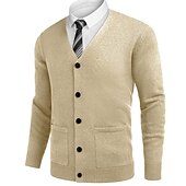 billiga cardigan tröja för män-Herr Tröja Cardigan Tröja Ribbad Sticka Stickat Slät V-hals Mode Ledigt Sport Dagliga kläder Kläder Vår &amp; Höst Vinrött Svart M L XL