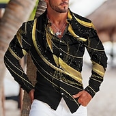 cheap Geometric Pattern-Men&#039;s Geometric Pattern Linear Shirt Button Up Shirt Long Sleeve Sports Fashion Streetwear Outdoor Casual Daily Fall &amp; Winter Turndown Print Button-Down Blue Gold Green Gray