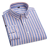 billiga Button Down-skjortor för män-Herr Skjorta Oxford skjorta Randig Bröllop Utomhus Gul Blå Grön Långärmad Fyrkantig hals Vår &amp; Höst Kläder Button-Down