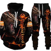 baratos Conjunto de Moletom 3D Masculino-Homens Gráfico Dragão 2pcs Conjuntos de moletom 3D Moletom Moletons Manga Longa Calças compridas Com Capuz Roupa de rua Designer Básico Desportos e Ar livre Casual Esportes Imprimir Primavera Outono