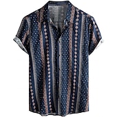 economico Modello etnico-Per uomo Tribale Vintage ▾ Etnico Camicia Camicia con bottoni Manica corta Tropicale Di tendenza Hawaiano Informale Per eventi Spiaggia Estate Primavera Collo ripiegabile Stampa Bottone giù Blu