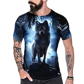 baratos Camisetas de Halloween-Homens Gráfico Lobo Camiseta Camisetas Manga Curta Camiseta Impressão 3D Gola Redonda Camisa Vintage Moda Designer Ao ar livre Casual Diário Azul Verde Escuro Laranja Primavera Verão Roupa S M L XL