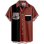 voordelige Heren Bowling Shirt-Voor heren Automatisch Gestreept Overhemd Bowlingshirt Overhemd met knopen Korte mouw Vintage Tropisch Modieus Buiten Strand Zomer Lente Strijkijzer Afdrukken Button-omlaag Zwart En Rood Zwart Rood