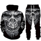 cheap Men&#039;s 3D Sweatshirt Sets-Men&#039;s Graphic Skull 2pcs 3D Sweatshirt Sets Tracksuit Hoodies Long Sleeve Long pants Hooded Streetwear Designer Basic Sports &amp; Outdoor Casual Sports Print Spring Fall Black Brown Light Grey