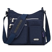cheap Crossbody Bags-Black Nylon Crossbody Bag for Women – Lightweight Travel Shoulder Bag with Multiple Zipper Pockets