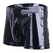 cheap Casual Shorts-Men&#039;s Casual Shorts Faux Leather Shorts Solid Colored Comfort Soft Home Casual Clubwear Sexy Wetlook Black