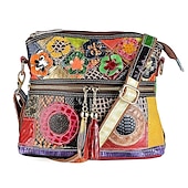 economico Borse a Tracolla-borsa a tracolla in pelle patchwork colorata da donna - borsa in stile bohémien con accenti floreali