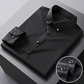 economico Camicie Button Down da uomo-Per uomo Camicie Camicia abbottonata Elasticizzato Tinta unita / tinta unita Matrimonio Ufficio Nero Bianco Rosa Blu marino Manica lunga Collo ripiegabile Primavera &amp; Autunno Abbigliamento Sexy