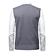 baratos colete de camisolas masculinas-Homens Suéter Colete de moletom Suéteres sociais masculinos Pulôver Estriado Tricotar Tricotado Xadrez Decote V à moda Casual Roupa Diária Férias Roupa Primavera &amp; Outono Camelo Vinho M L XL