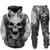 cheap Men&#039;s 3D Sweatshirt Sets-Men&#039;s Graphic Skull 2pcs 3D Sweatshirt Sets Tracksuit Hoodies Long Sleeve Long pants Hooded Streetwear Designer Basic Sports &amp; Outdoor Casual Sports Print Spring Fall Black Brown Light Grey