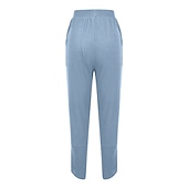 preiswerte Schlichte Hose aus Baumwollleinen-Damenhose aus Baumwollleinen mit Seitentaschen, weites Bein, locker lässig, Sommer, Herbst, Weiß, Hellblau, S, 2XL