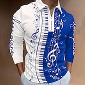 baratos Polo de música masculino-Festival de Música Homens Música Camisas Polo com zíper Camisa de golfe Manga Longa Camisas polo Camisas de colarinho Casual Roupas de férias Roupas para festivais Trajes de festa Impressão 3D Polo