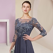 levne Délka podlahy-Šaty matky nevěsty svatební hosté elegantní jednoduchý šperkový výstřih kotníková délka chiffon krajka 3/4 délka rukáv s záhyby flitry zdarma na zakázku