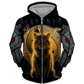 economico felpe con zip da uomo-Per uomo Animali Lupo Felpa con cappuccio Felpe Felpa Felpa con cappuccio a zip intera Manica lunga Felpa con cappuccio Con cappuccio Streetwear Stampa 3D Sportivo Giornaliero Sport Nero Giallo