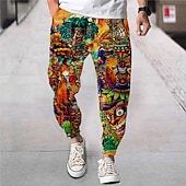 Men's Joggers Trousers Summer Pants Beach Pants Drawstring Elastic Waist Cartoon Graphic Prints Flower / Floral Comfort Breathable Sports Outdoor Casual Daily Streetwear Designer Red Orange4