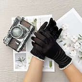 cheap Party Gloves-Satin Wrist Length Glove Vintage Style / Elegant With Faux Pearl Wedding / Party Glove