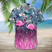 preiswerte Vögel &amp; Tiere-Herren Blumen Flamingo Tropisch Hemd Hawaiihemd Sommerhemd Aloha-Shirt Kurze Ärmel Hemd Umlegekragen Designer Brautkleider schlicht Weich Outdoor Casual Täglich Rosa Marineblau Blau S M L